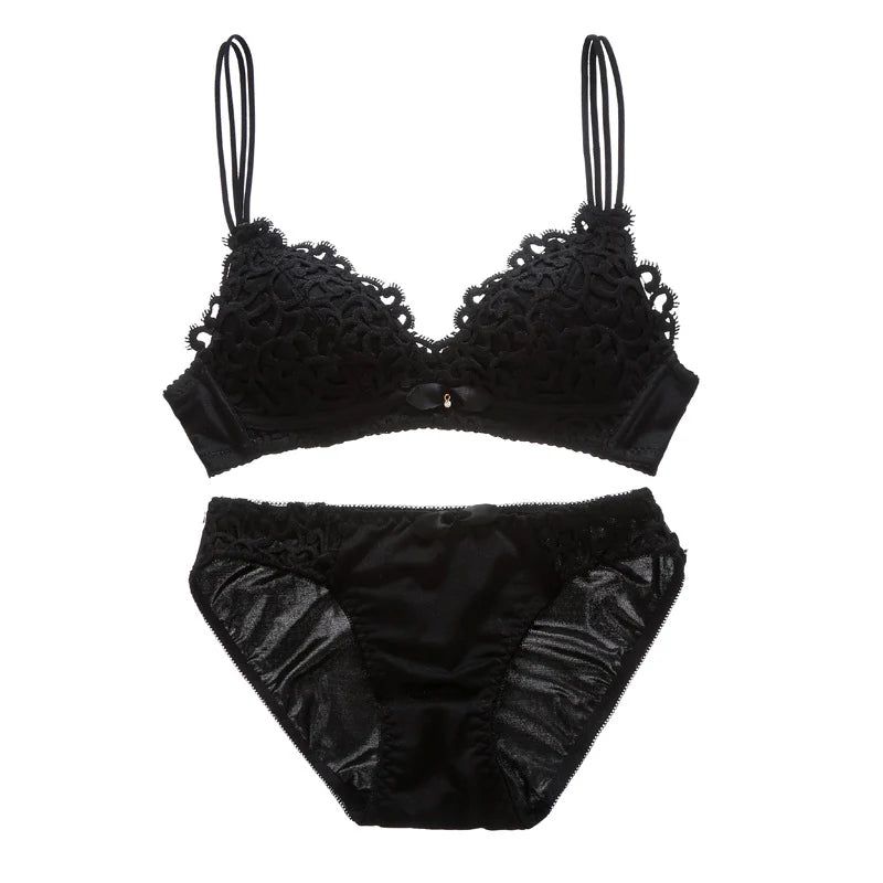 Double-Strap & Soft-Padded Floral Lace Bra and Panty Set