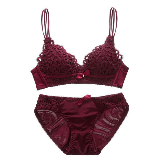 Double-Strap & Soft-Padded Floral Lace Bra and Panty Set