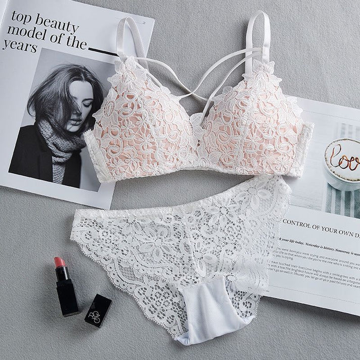 Double-Strap & Soft-Padded Floral Lace Bra and Panty Set