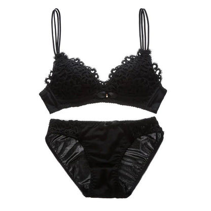 Double-Strap & Soft-Padded Floral Lace Bra and Panty Set